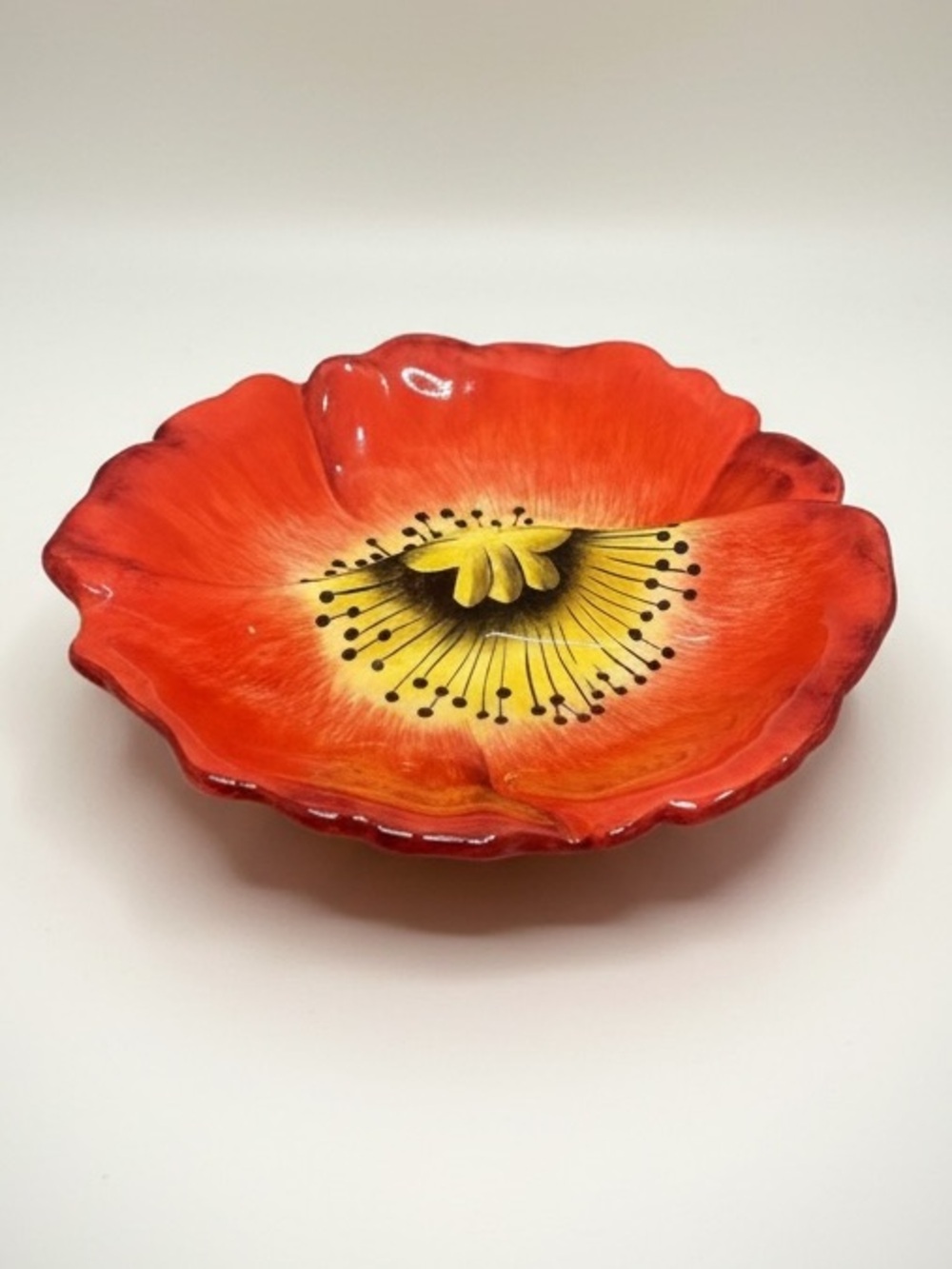 Beautiful Vintage Clay Art Red Poppy Serving Dish